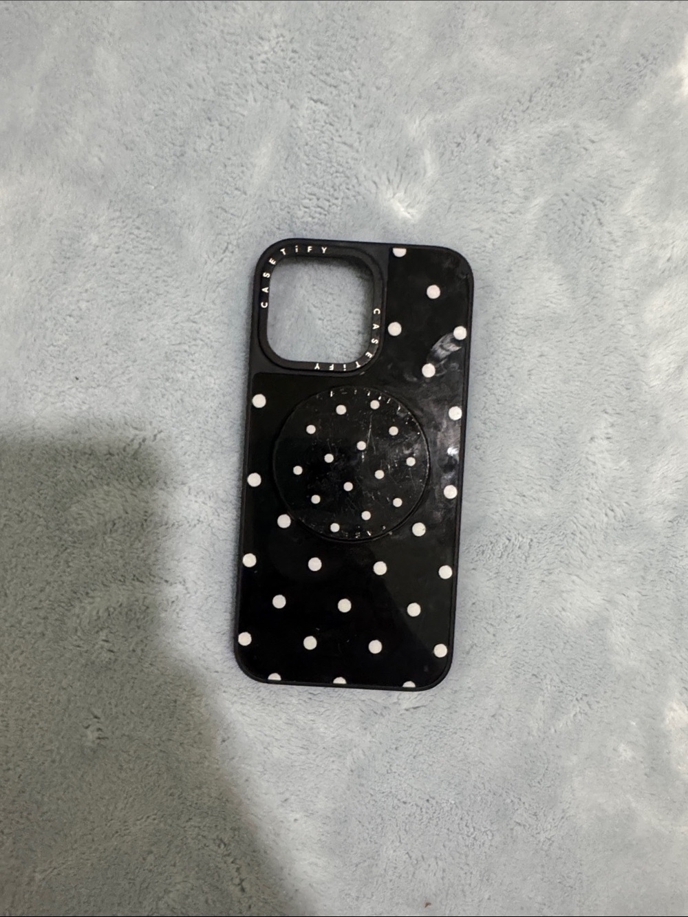 Casetify Black Phone Case with White Polka Dots and PopSocket